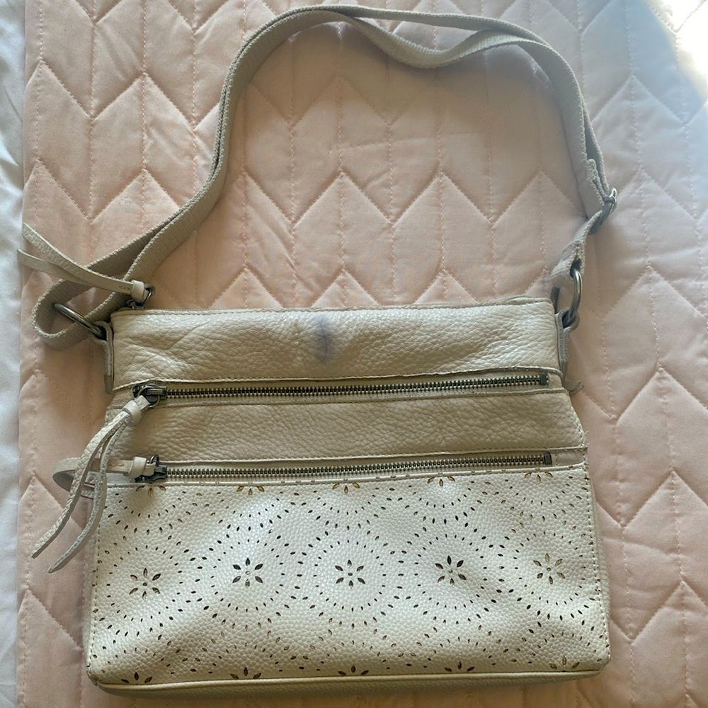 Women's Cream Perforated Crossbody Bag